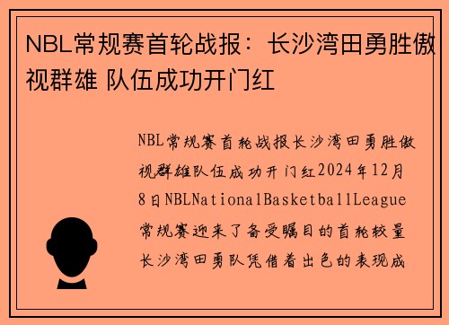 NBL常规赛首轮战报：长沙湾田勇胜傲视群雄 队伍成功开门红