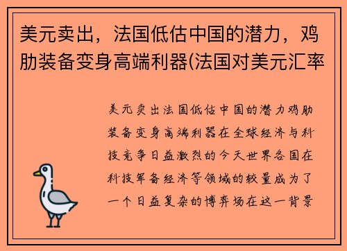 美元卖出，法国低估中国的潜力，鸡肋装备变身高端利器(法国对美元汇率)